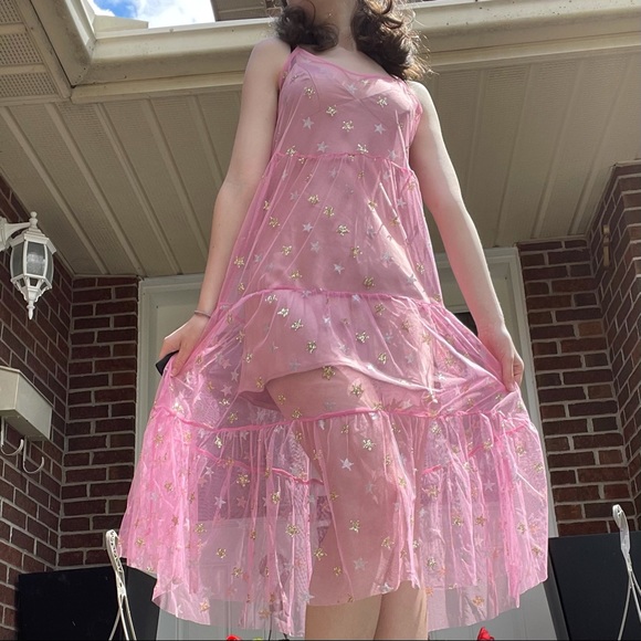 SOLD Sparkly pink mesh star maxi dress - Picture 7 of 9